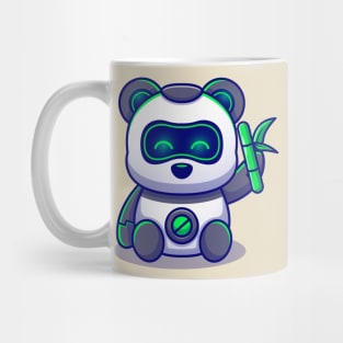 Cute Panda Robot Holding Bamboo Cartoon Mug